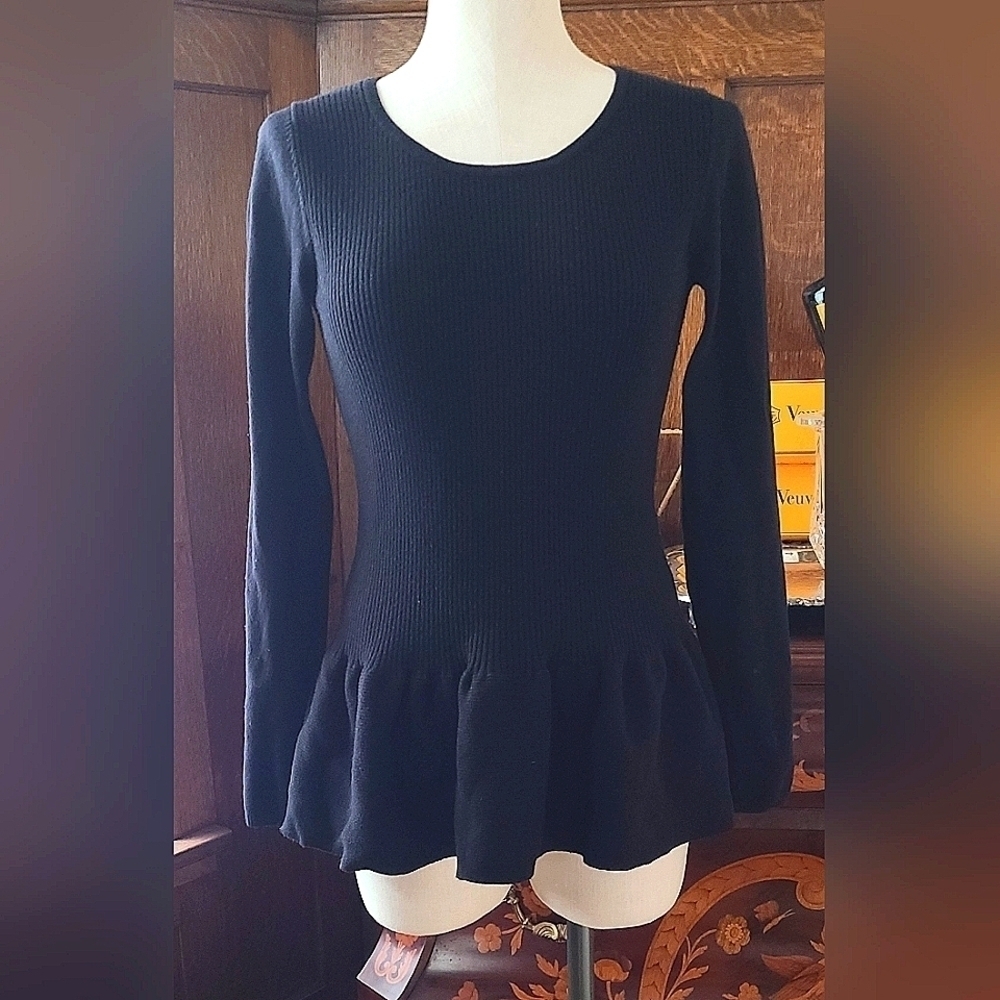 MAJE Black Wool/Cotton Stretch Peplum Top